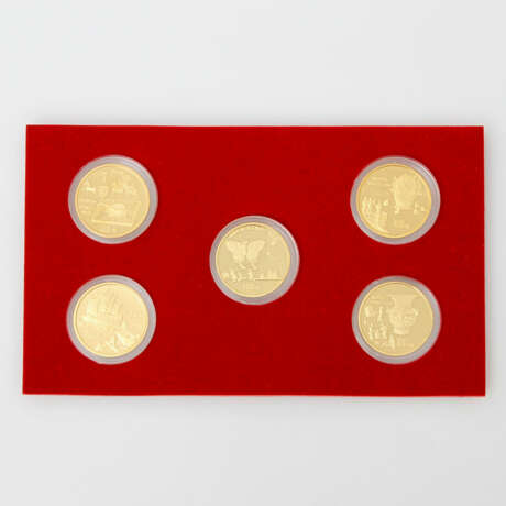 China / Gold - äußerst seltenes Set der "Coins of Invention and Discovery" der China Mint Company mit 5 x 100 Yuan aus dem Jahr 1992, - photo 2