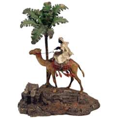 Vienna Bronze Vintage Franz Bergman Arab Warrior Riding on Camel Inkwell, 1890
