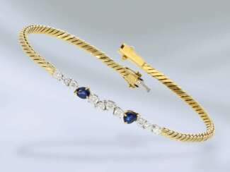 Armband: äußerst feines und hochwertiges Saphir/Brillant-Goldschmiedearmband, ca. 1ct, Handarbeit Hofjuwelier Roesner, NP 3.370€