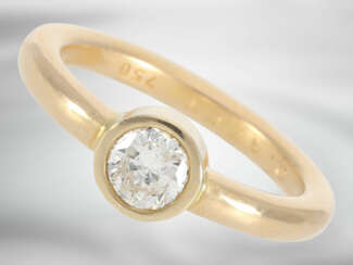 Ring: eleganter handgefertigter Solitär/Brillantring ca. 0,47ct, 18K Gelbgold, Goldschmiedehandarbeit
