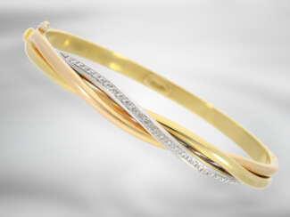 Armreif: hochwertiger und schwerer Tricolor-Armreif mit Brillantbesatz, solide Goldschmiedeanfertigung in 18K Gold