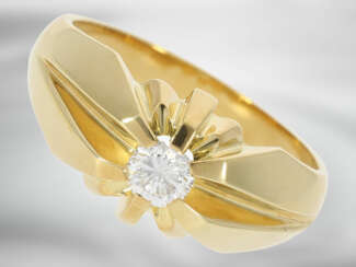Ring: dekorativer vintage Solitär/Brillantring, ca. 0,39ct, 18K Gelbgold