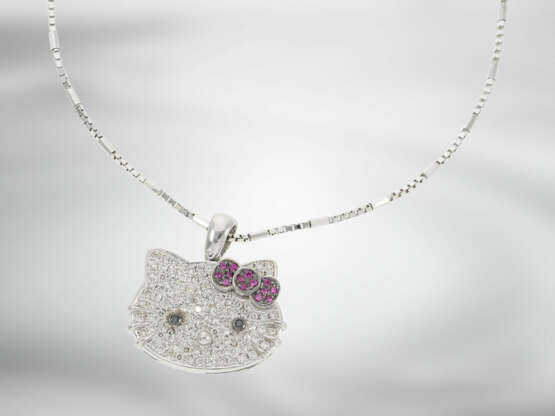 Kette/Anhänger: hochwertiger Goldschmiedeanhänger "Kitty", Brillanten, Diamanten und pinke Saphire, dazugehörige originale Weißgoldkette - photo 3