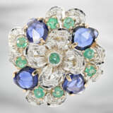 Ring: hochdekorativer Designer-Ring mit Saphiren, Smaragden und Brillanten, insgesamt ca. 5,8ct, 14K Gold, neuwertig und ungetragen - фото 1