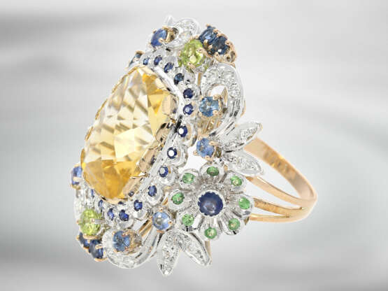 Ring: extravaganter italienischer Designer-Ring mit Citrin, Saphiren und Brillanten, insgesamt ca. 11,21ct, 14K Roségold, neuwertig und ungetragen - Foto 1