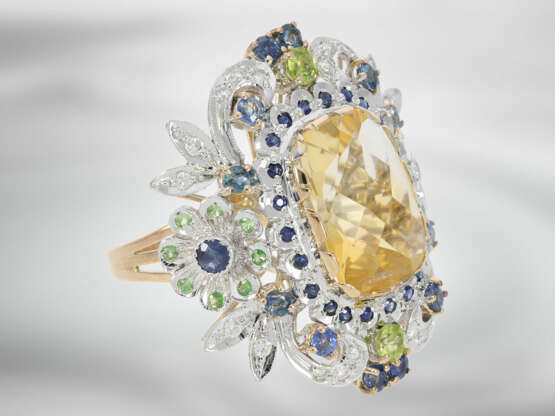 Ring: extravaganter italienischer Designer-Ring mit Citrin, Saphiren und Brillanten, insgesamt ca. 11,21ct, 14K Roségold, neuwertig und ungetragen - Foto 3