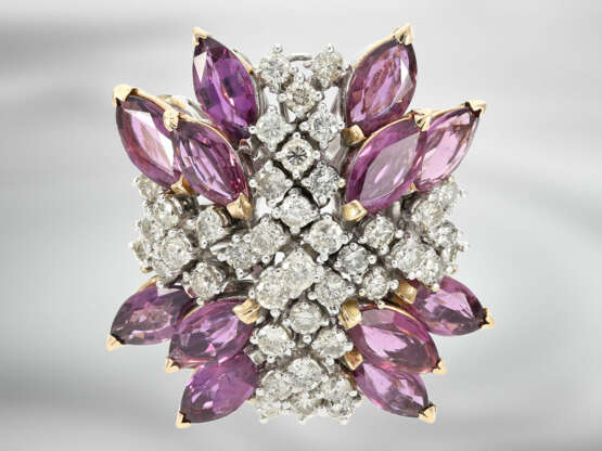 Ring: extravaganter neuwertiger Diamantring mit pinkfarbenen Saphiren, insgesamt ca. 8,88ct, 14K Gold, handgefertigter Designer-Ring - фото 2