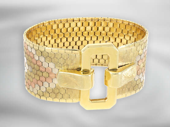 Armband: ungewöhnlich breites, aufwändig gefertigtes und sehr schweres vintage Tricolor-Armband in Form eines Gürtels, 14K Gold - Foto 1