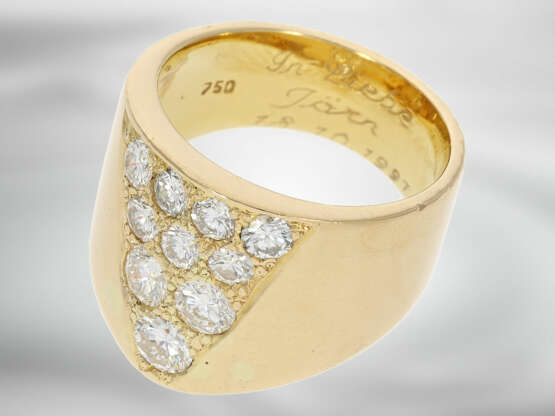 Ring: Goldschmiedering mit feinem Brillantbesatz, ca. 1,3ct, Handarbeit, ca. 1990, mit Expertise und Wertgutachten über 7.200DM - Foto 3