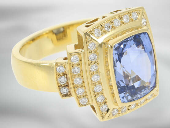 Ring: hochwertiger, sehr dekorativer Brillantring mit Ceylon-Saphir von ca. 5,9ct, 18K Gold, mit GRS Gemstone Report aus der Schweiz - Foto 2