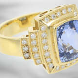 Ring: hochwertiger, sehr dekorativer Brillantring mit Ceylon-Saphir von ca. 5,9ct, 18K Gold, mit GRS Gemstone Report aus der Schweiz - photo 2