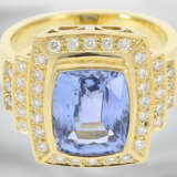 Ring: hochwertiger, sehr dekorativer Brillantring mit Ceylon-Saphir von ca. 5,9ct, 18K Gold, mit GRS Gemstone Report aus der Schweiz - photo 5