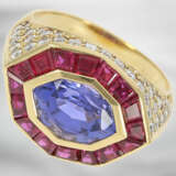 Ring: hochwertiger Rubin/Brillantring mit einem natürlichem "Color-Changing" Saphir von ca. 3,4ct, unbehandelt, mit GRS Gemstone Report aus der Schweiz - photo 1