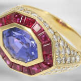 Ring: hochwertiger Rubin/Brillantring mit einem natürlichem "Color-Changing" Saphir von ca. 3,4ct, unbehandelt, mit GRS Gemstone Report aus der Schweiz - фото 2