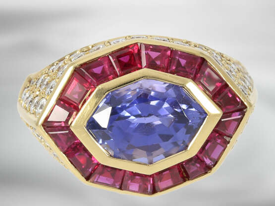 Ring: hochwertiger Rubin/Brillantring mit einem natürlichem "Color-Changing" Saphir von ca. 3,4ct, unbehandelt, mit GRS Gemstone Report aus der Schweiz - Foto 3