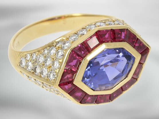 Ring: hochwertiger Rubin/Brillantring mit einem natürlichem "Color-Changing" Saphir von ca. 3,4ct, unbehandelt, mit GRS Gemstone Report aus der Schweiz - photo 4