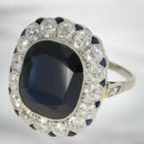Ring: hochwertiger antiker Saphirring mit Altschliff-Diamanten, insgesamt ca. 10,76ct, 18K Weißgold - photo 3