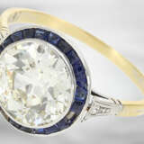 Ring: antiker Saphir/Diamant-Goldschmiedering mit großem Altschliff-Diamant von ca. 2,5ct. - photo 1