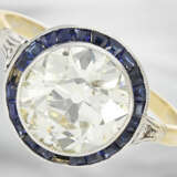 Ring: antiker Saphir/Diamant-Goldschmiedering mit großem Altschliff-Diamant von ca. 2,5ct. - photo 2