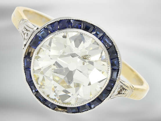 Ring: antiker Saphir/Diamant-Goldschmiedering mit großem Altschliff-Diamant von ca. 2,5ct. - photo 2