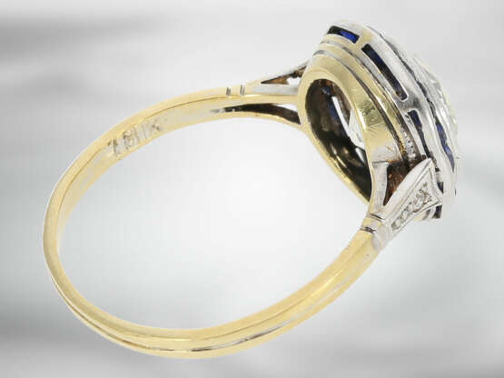 Ring: antiker Saphir/Diamant-Goldschmiedering mit großem Altschliff-Diamant von ca. 2,5ct. - photo 3