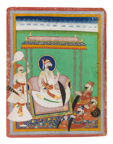 MAHARAJA RAM SINGH SEATED WITH COURTIERS - Foto 1