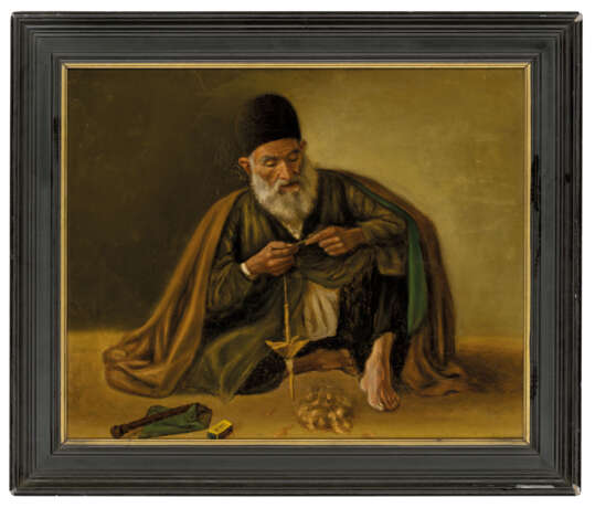 A PORTRAIT OF A SEATED MAN SPINNING WOOL - photo 1