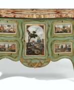 Козимо Каструччи (1576 - 1602). AN EARLY GEORGE III ORMOLU-MOUNTED PIETRA DURA AND CELADON GREEN-PAINTED COMMODE