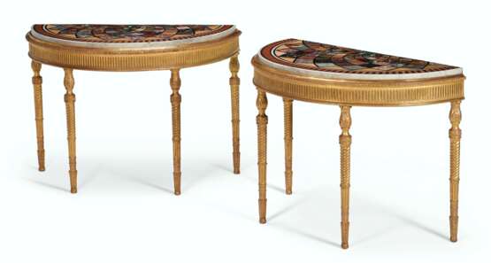 A PAIR OF LATE GEORGE III SPECIMEN MARBLE AND GILTWOOD PIER TABLES - фото 1