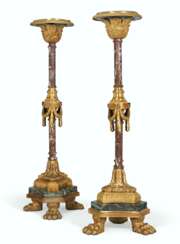 A PAIR OF LATE LOUIS XVI ORMOLU-MOUNTED MARBLE TORCHERES