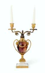 A GEORGE III ORMOLU-MOUNTED BLUE JOHN AND WHITE MARBLE CANDLE VASE