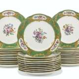 Sèvres Porcelain Factory. AN ASSEMBLED SET OF THIRTY-TWO SEVRES (LATER-DECORATED) PORCELAIN GREEN-GROUND PLATES - photo 1