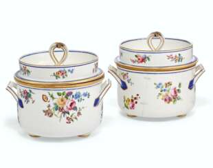 A PAIR OF SEVRES PORCELAIN ICE PAILS, COVERS AND LINERS (SEAUX A GLACE)