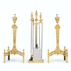 A PAIR OF GEORGE III STYLE BRASS ANDIRONS