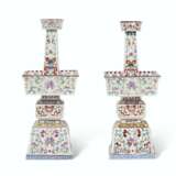 A PAIR OF CHINESE FAMILLE ROSE PORCELAIN ALTAR STICKS - photo 1