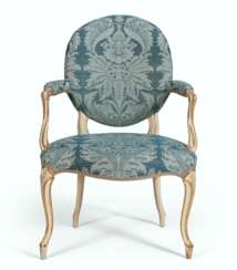 A GEORGE III WHITE-PAINTED AND PARCEL-GILT ARMCHAIR