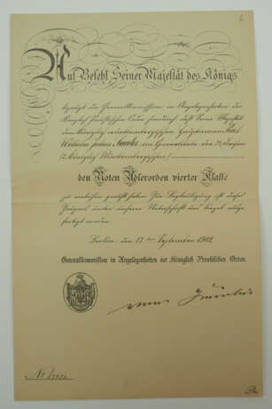 Generalmajor Karl Sauter - Preussen: Roter Adler Orden, 4. Klasse Urkunde. - Foto 1