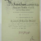 Sachsen: Militär-St. Heinrichs Orden, Silberne Medaille Urkunde für einen Feldwebel im 9. Infanterie-Regiment Nr. 133. - photo 1