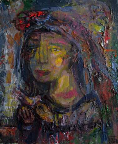 Painting “Girl with a bird”, Canvas on the subframe, Oil paint, Modern, Portrait, Ukraine, 2021 - photo 1