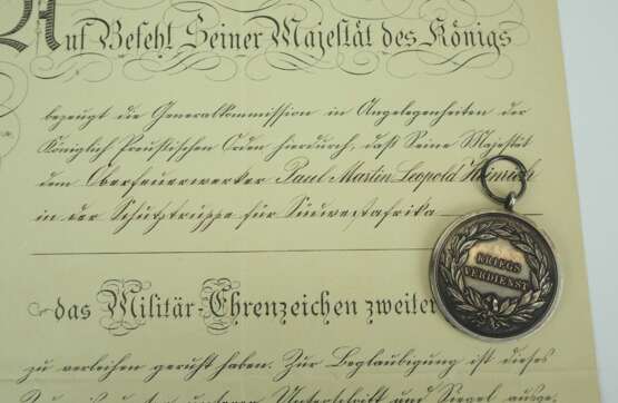 Preussen: Militär-Ehrenzeichen, 2. Klasse, mit Urkunde für einen Oberfeuerwerker der Schutztruppe für Südwestafrika. - фото 3