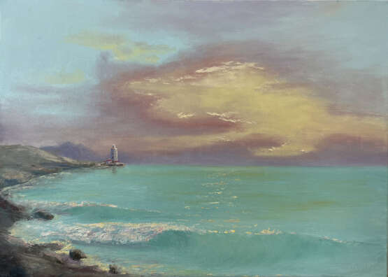Painting “Sunset by the sea”, Canvas on the subframe, Oil paint, Russia, 2021 - photo 1