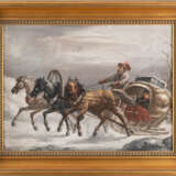 RUSSISCHER GENREMALER Tätig im 19. Jahrhundert Troika im Winter Öl auf Metallplatte. 34 cm x 44 - Foto 2