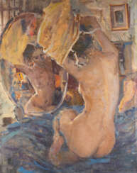 JURI EWDOKIMOWITSCH BALYKOW 1924 Plyskiw/ Ukraine - 2003 Kiew (?) Frauenakt vor dem Spiegel Öl auf Leinwand. 91 cm x 72 cm. Unten rechts in Kyrillisch signiert 'Juri Balykow'. Part. mit Farbverlusten.