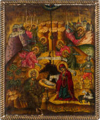 IKONE MIT DER GEBURT CHRISTI 2. Hälfte 20. Jahrhundert Laubholz-Tafel. Ölmalerei auf Kreidegrund