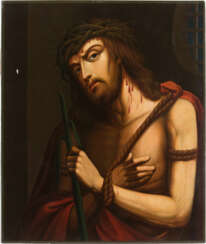 IKONE MIT DEM DORNENGEKRÖNTEN CHRISTUS 2. Hälfte 20. Jahrhundert Holztafel mit zwei Rückseiten-Sponki. Ölmalerei. 31