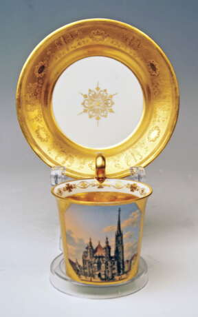 Vienna Imperial Porcelain Golden Cup Saucer Painted Veduta Vienna 1822 and 1838 Alt Wien Old Vienna Autriche 1822 - photo 1