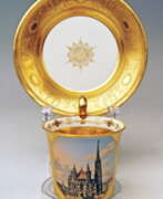 Austrian Empire (1804-1867). Vienna Imperial Porcelain Golden Cup Saucer Painted Veduta Vienna 1822 and 1838
