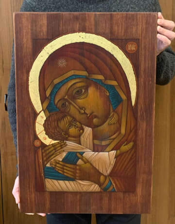 "Образ Пресвятой Богородицы "Умиление" Wood Acrylic paint Vintage Religious genre Russia 2021 - photo 1
