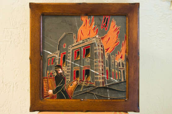 панно из камня “Synagogue on fire”, Glivi, Олег Попельский, итальянский мрамор, гравировка по мрамору, Abstract Expressionist, Byelorussia, 2020 - photo 1