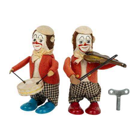 SCHUCO zwei Tanzfiguren "Clown mit Violine" und "Clown mit Trommel", 1945-1949, - фото 1